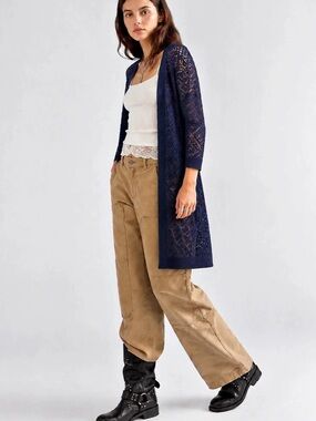 365. Classic Editions Open Front Lace Cardigan in Blue Size Medium Like New